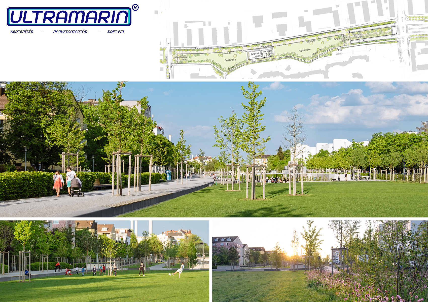 Parképítés vállalati területen – Ultramarin Kft kertépítő szakemberei munka közben